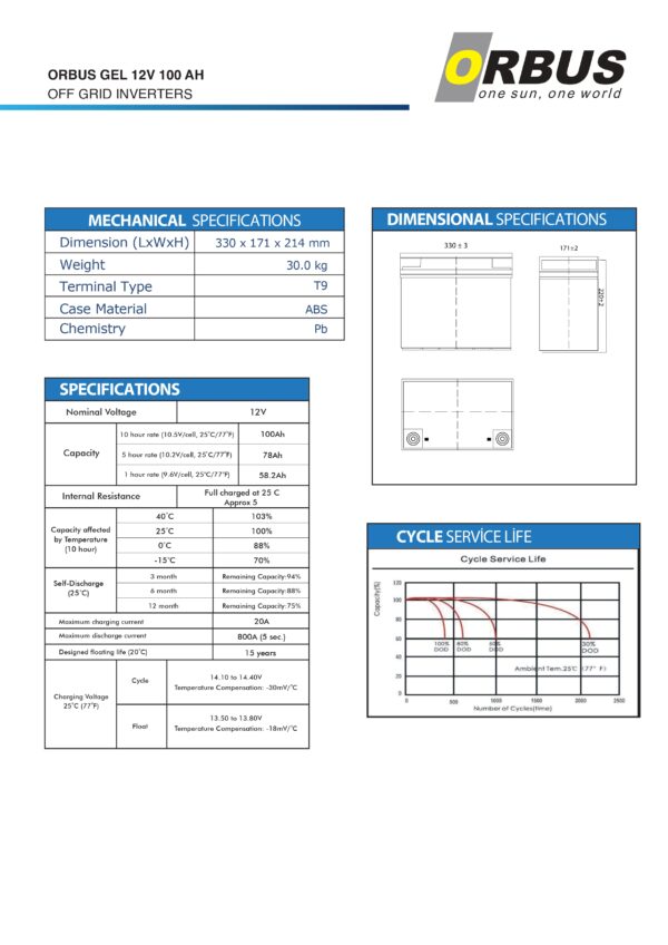 Orbus 12 V Volt 100 Ah A Amper Karbon Jel Akü Derin Döngü - Görsel 2