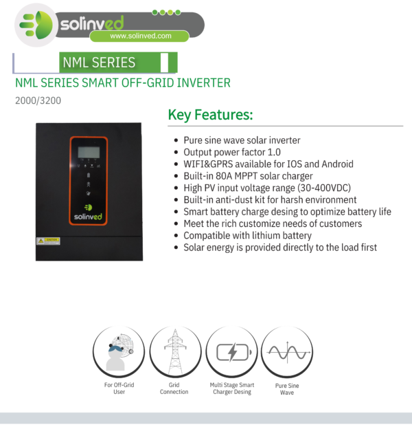 Solinved NML Serisi 3 kW MPPT Off Grid Inverter 24V 30-400 Voc - Görsel 6