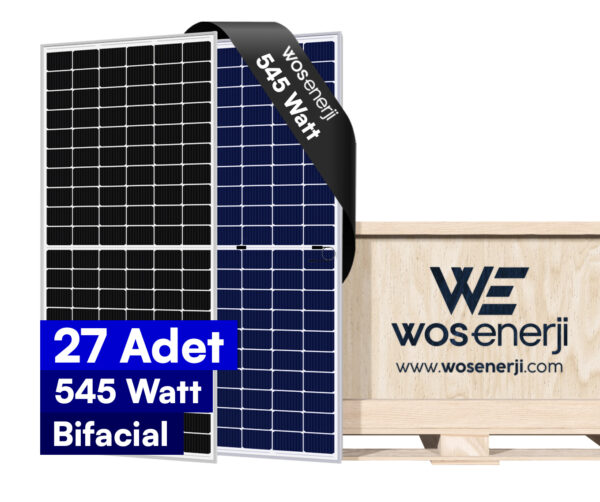 WOS ENERJİ 27'li Palet 545 W Watt Güneş Paneli Half Cut Bifacial Perc 144 Hücreli Solar Panel (A- Class)