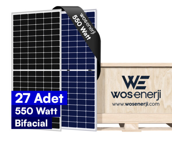 WOS ENERJİ 27'li Palet 550 W Watt Güneş Paneli Half Cut Bifacial Perc 144 Hücreli Solar Panel (A+ Class)