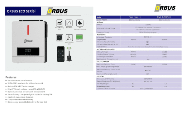 ORBUS ECO 3 kW 24 V Mppt Akıllı İnverter - Görsel 3