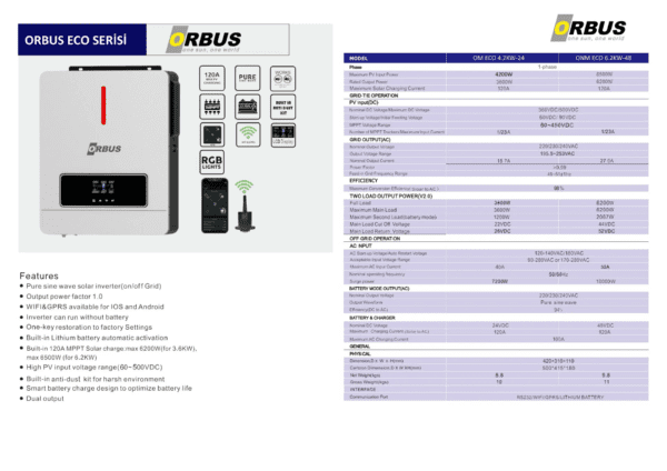 Orbus Eco 6.2 Kw 48 V Mppt Akıllı İnverter - Görsel 3