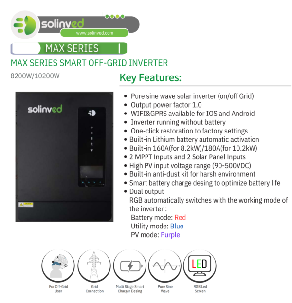 Solinved MAX Serisi 10.2 kW MPPT Off Grid Inverter 48V / 500 Voc - Görsel 6