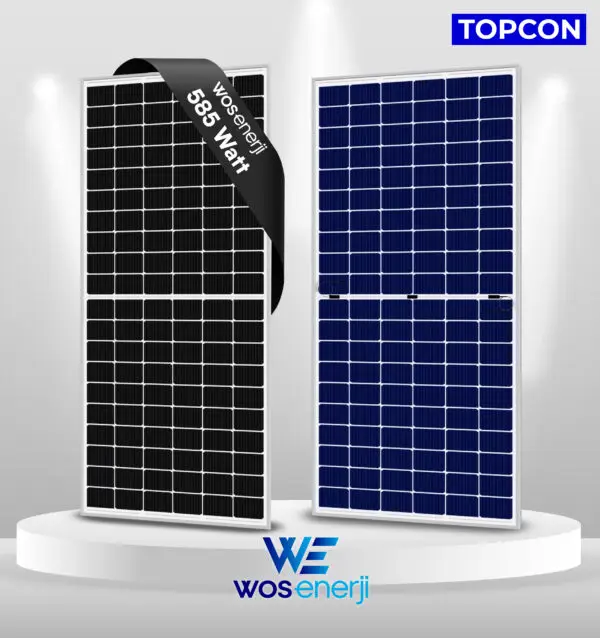 WOS ENERJİ 585 W Watt Güneş Paneli Half-Cut Topcon Çift Cam Solar Panel (Çift Yönlü)